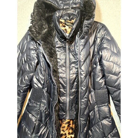 Laundry By Shelli Segal Jacket Women's Medium Midi Down 2 in 1 Navy Blue Hooded - Picture 3 of 16